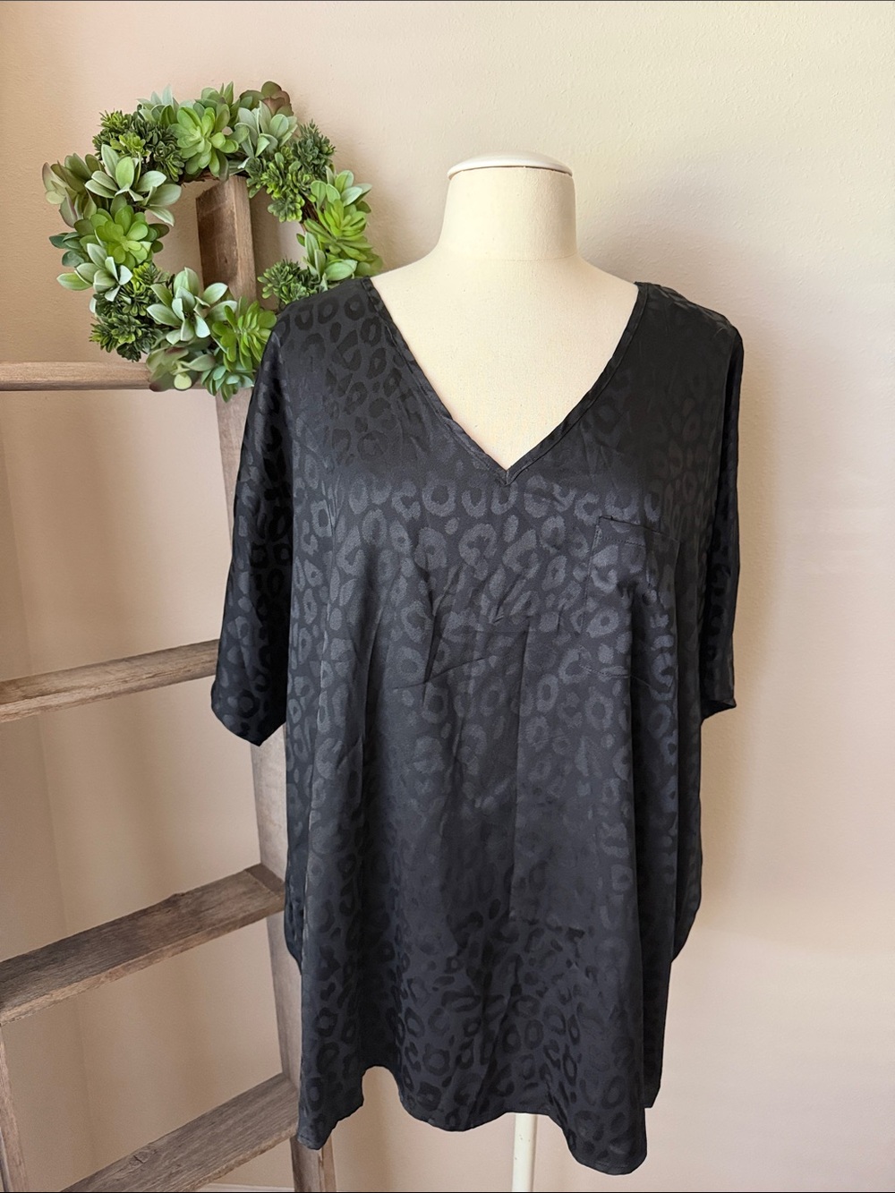 Jodifl black leopard print satin blouse
